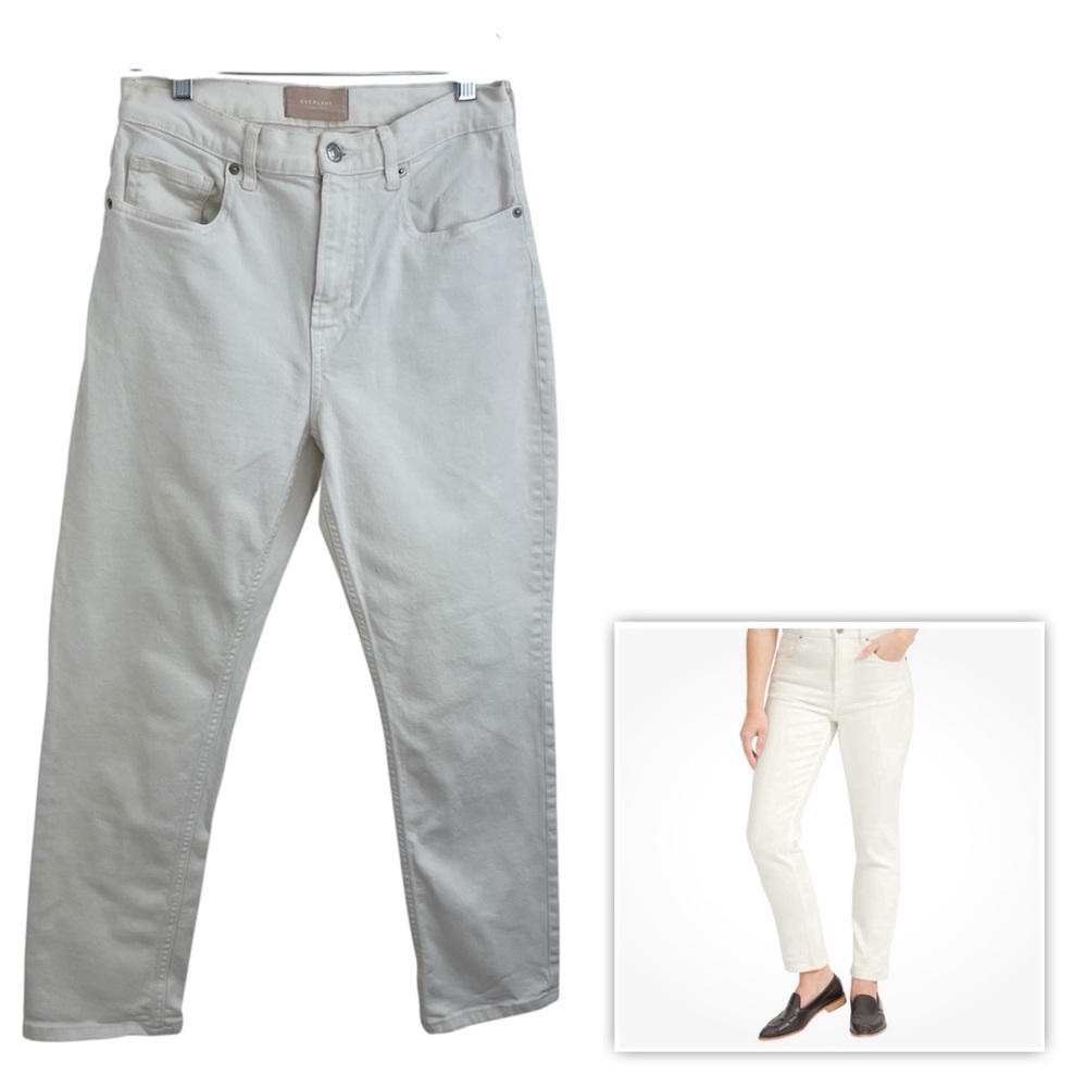 Everlane Womens Off White Denim Jeans The High Rise Straight Ankle Sz 28 Cotton
